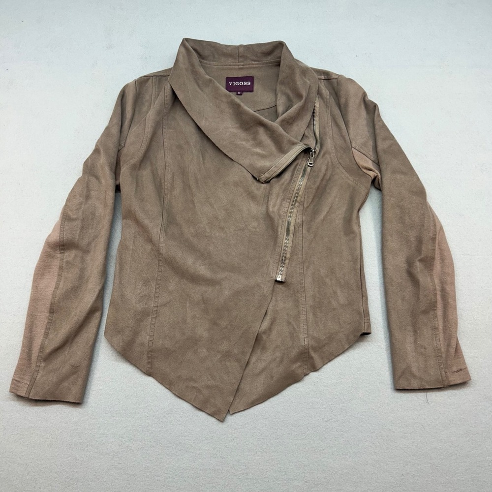 Vigoss Womens Tan Faux Suede Asymmetric Zip Moto Jacket Brown VCC-J2897A M